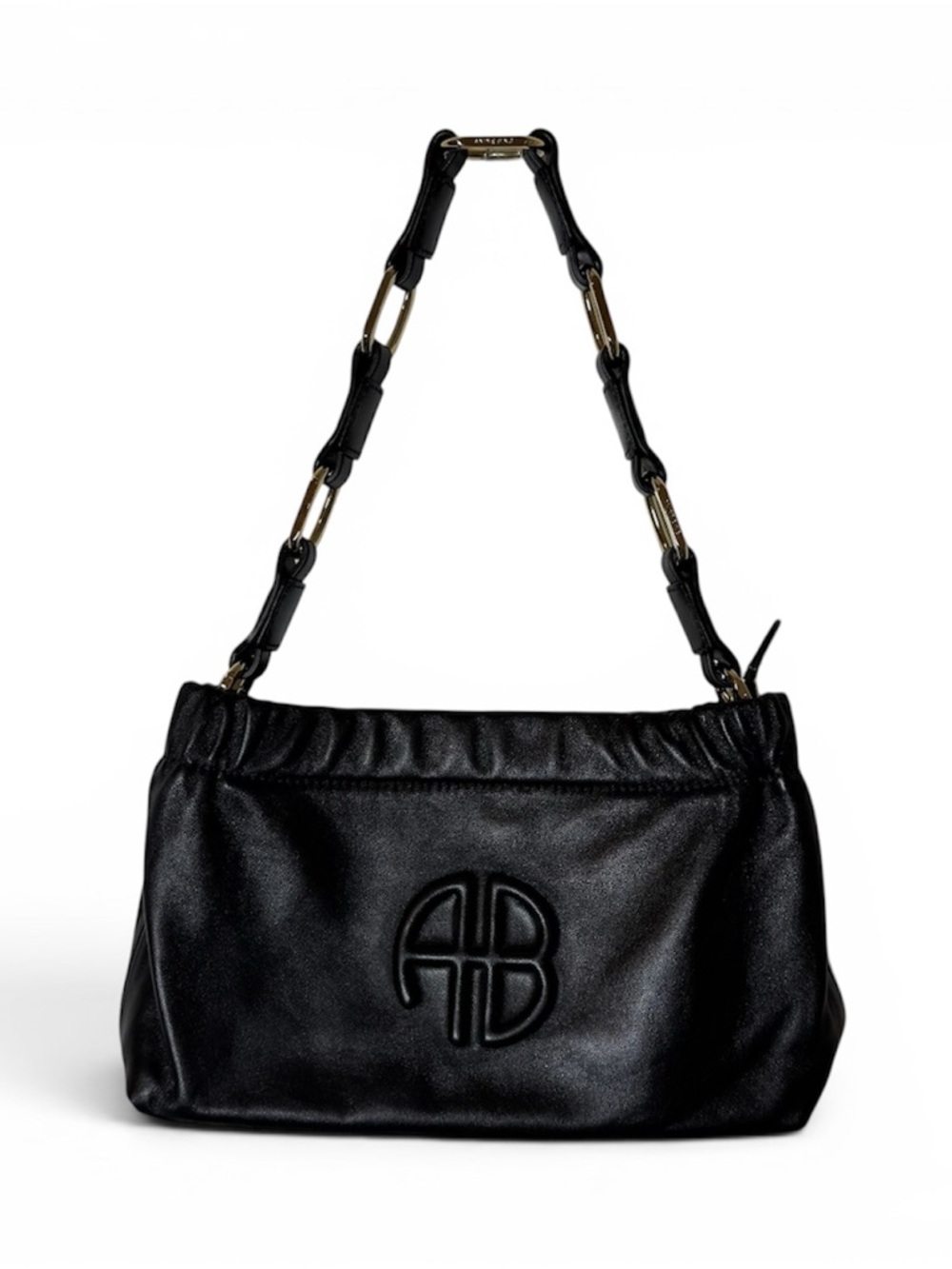 Anine Bing Kate Small Leather Shoulder Bag Black AB Logo Chain Strap